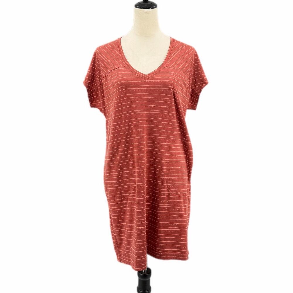 Title Nine Hiolani V-neck Short Sleeve Rust Orange Dolman Stripe T-shirt Dress